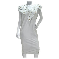 Vintage Jacques Lelong 1980s White Leather Studded Dress