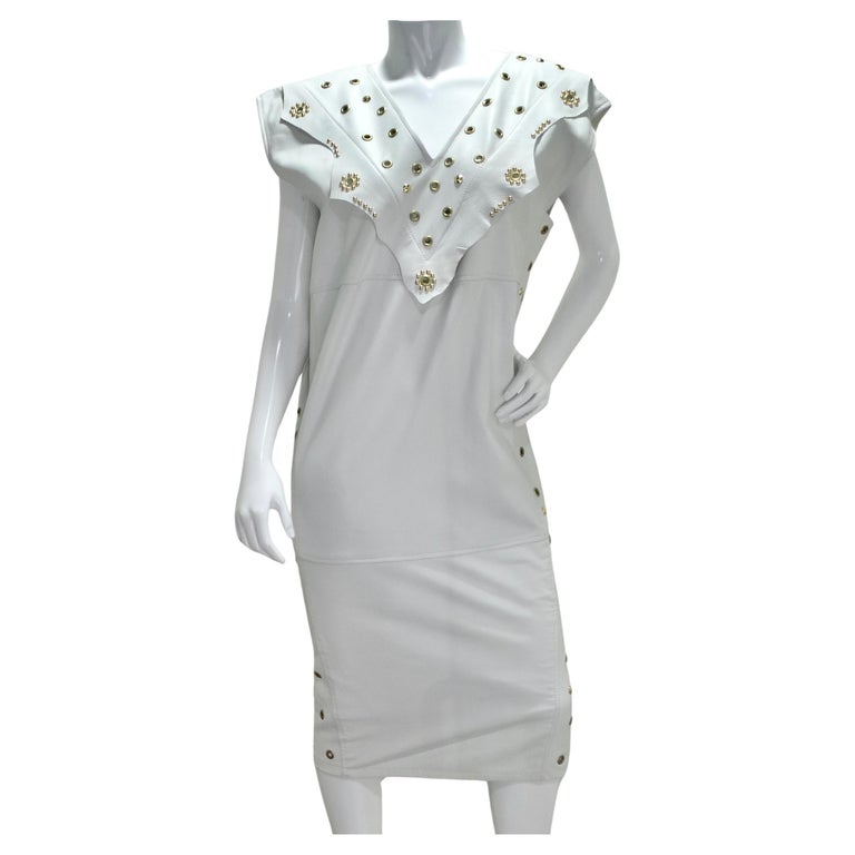 Jacques Lelong 1980s White Leather Studded Dress For Sale at 1stDibs