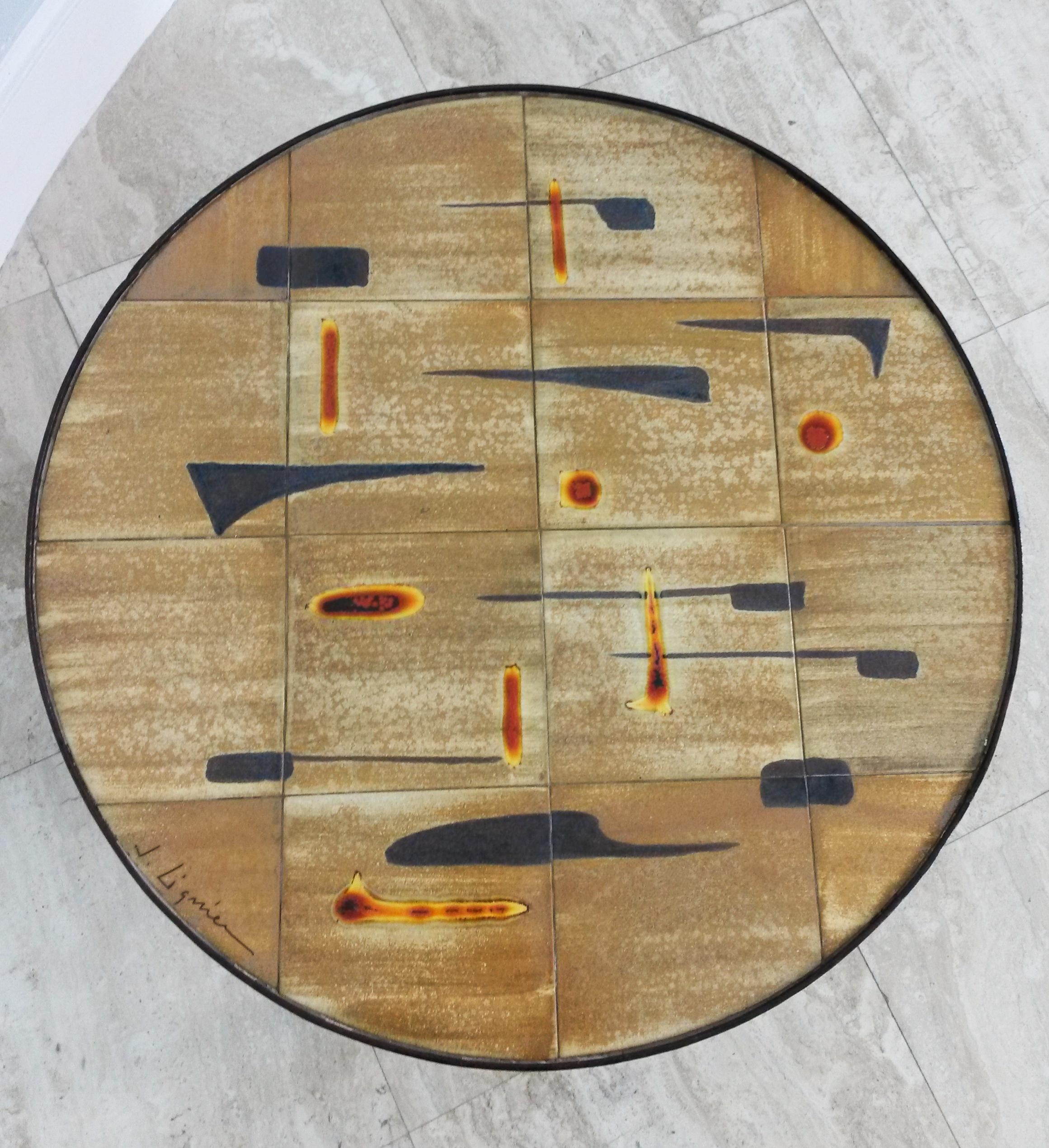 Mid-Century Modern Jacques Lignier Coffee Brown Ceramic Table For Sale