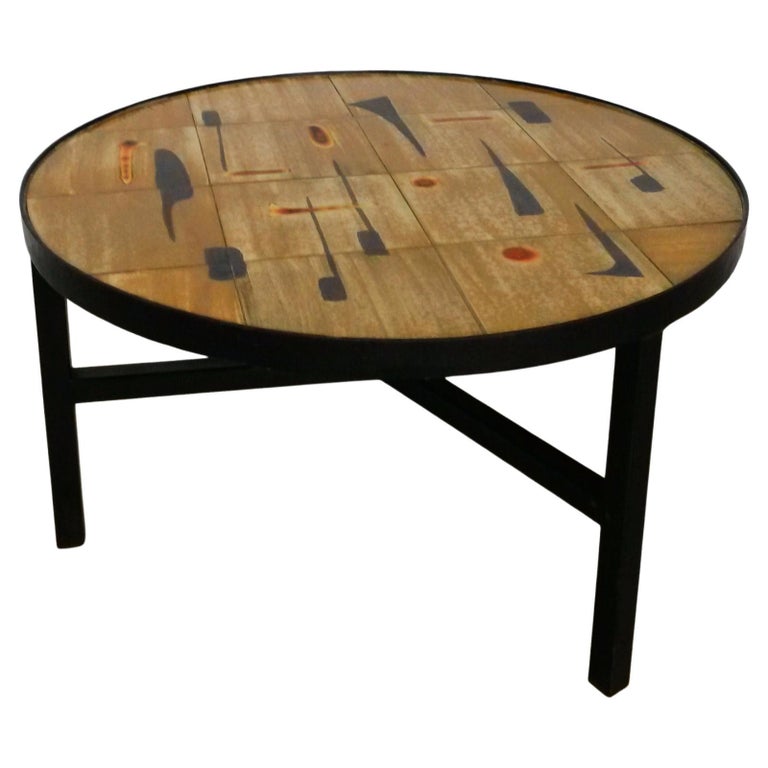 Jacques Lignier Coffee Brown Ceramic Table For Sale