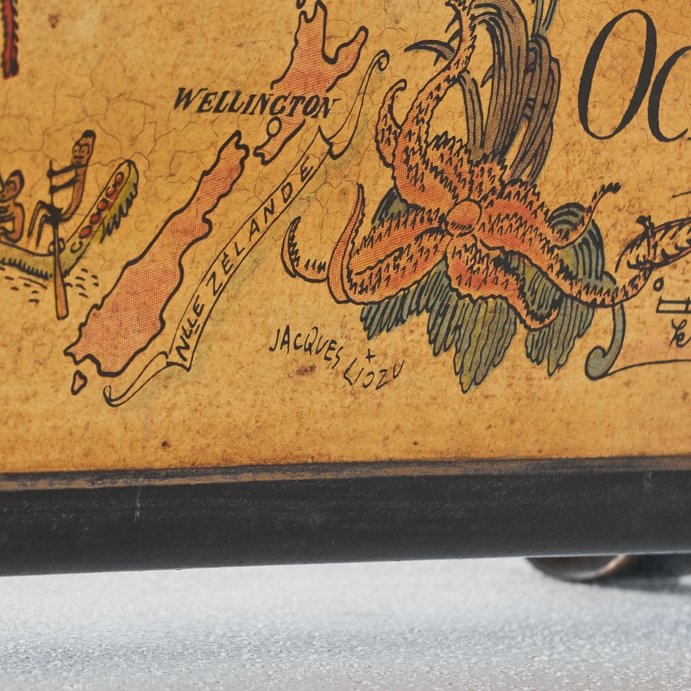 Jacques Liozu Magazine Rack with Whimsical Silk Screened Maps France 1950s For Sale 3