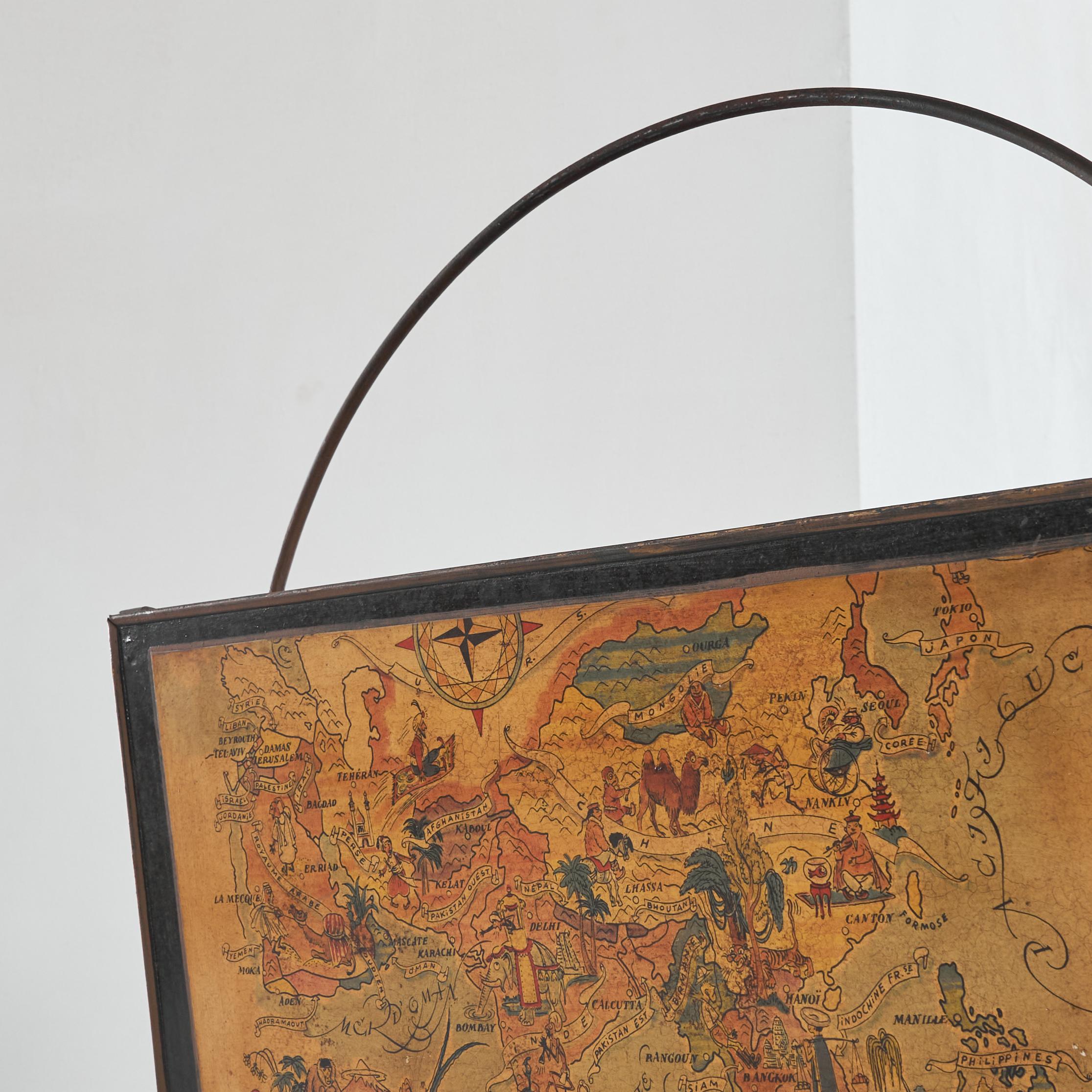 20th Century Jacques Liozu Magazine Rack with Whimsical Silk Screened Maps France 1950s For Sale