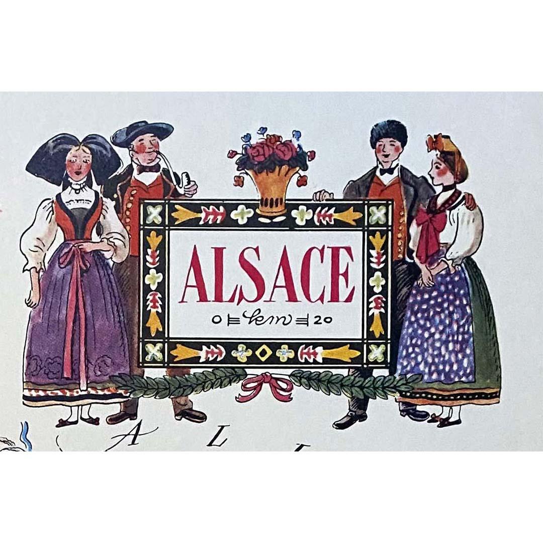 Jacques Liozu's 1951 illustrated map of Alsace and Lorraine in France For Sale 2