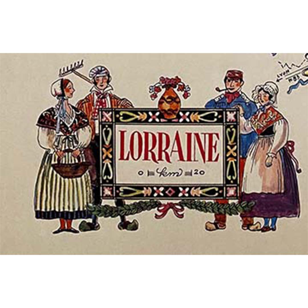 Jacques Liozu's 1951 illustrated map of Alsace and Lorraine in France For Sale 3
