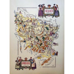 Retro Jacques Liozu's 1951 illustrated map of Alsace and Lorraine in France
