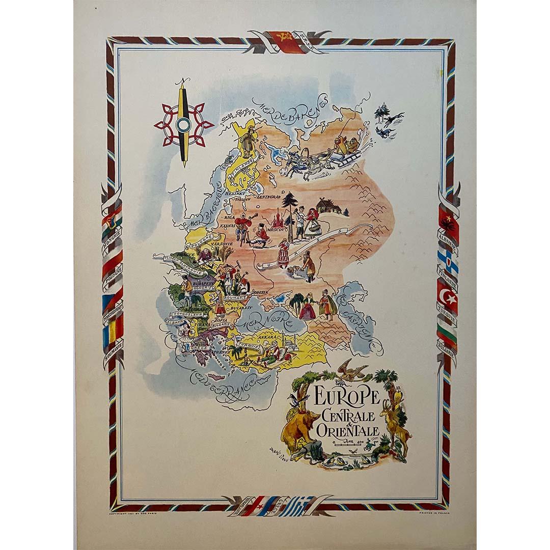 Jacques Liozu's 1951 illustrated map of Central and Eastern Europe is a cartographic work of great beauty and precision. Jacques Liozu, the famous French artist-cartographer, created this map to delicately depict the varied landscapes and rich
