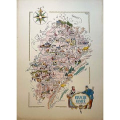 Vintage Jacques Liozu's 1951 illustrated map of the region of Franche-Comté