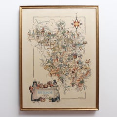 Original Vintage Burgundy Map Poster by Jacques Liozu, 1951
