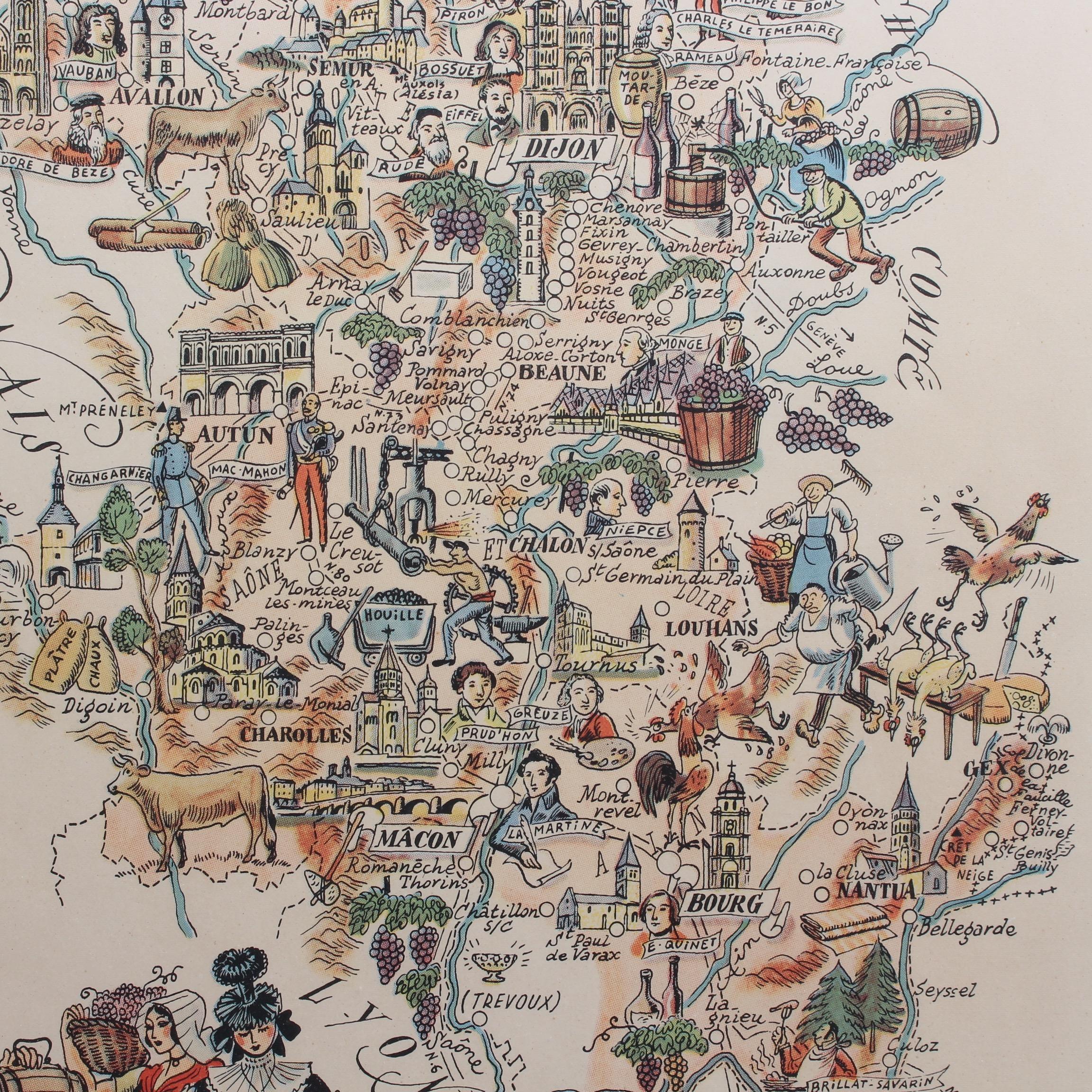 Original Vintage Burgundy Map Poster by Jacques Liozu, 1951 2
