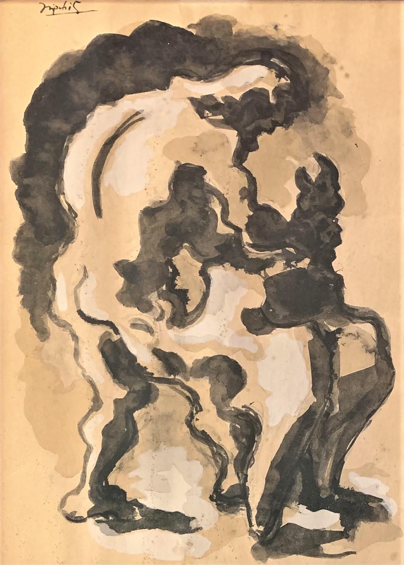 Prométhée vainque la vulture, peinture à la gouache, moderne et cubiste 1938 - Painting de Jacques Lipchitz