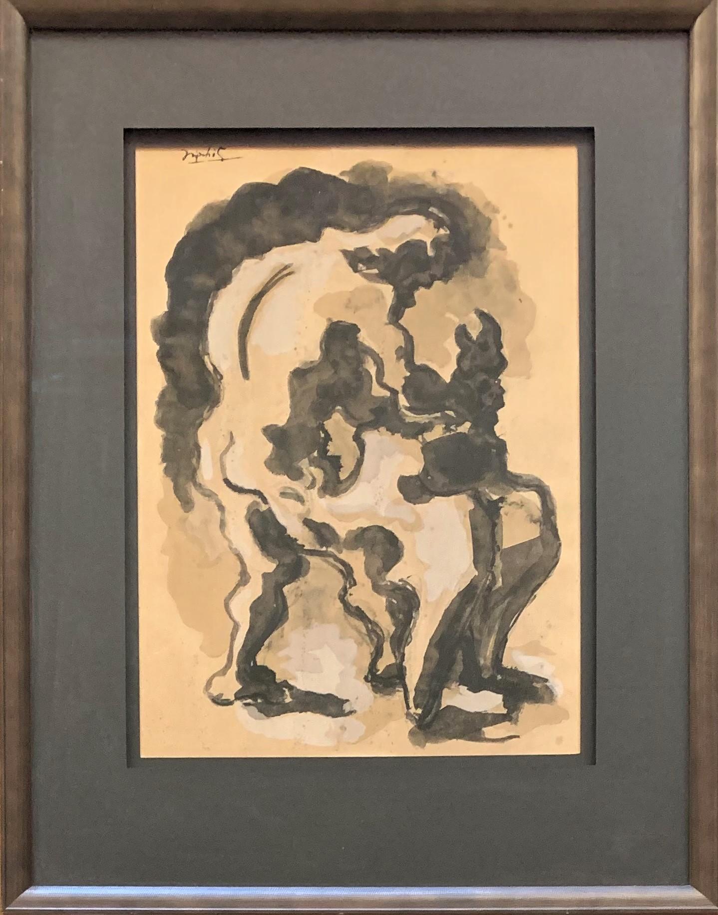 Figurative Painting Jacques Lipchitz - Prométhée vainque la vulture, peinture à la gouache, moderne et cubiste 1938