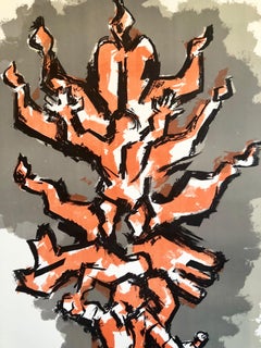 Large Color French Cubist Lithograph Tree of Life Signed Ltd Ed. Sculpture Study