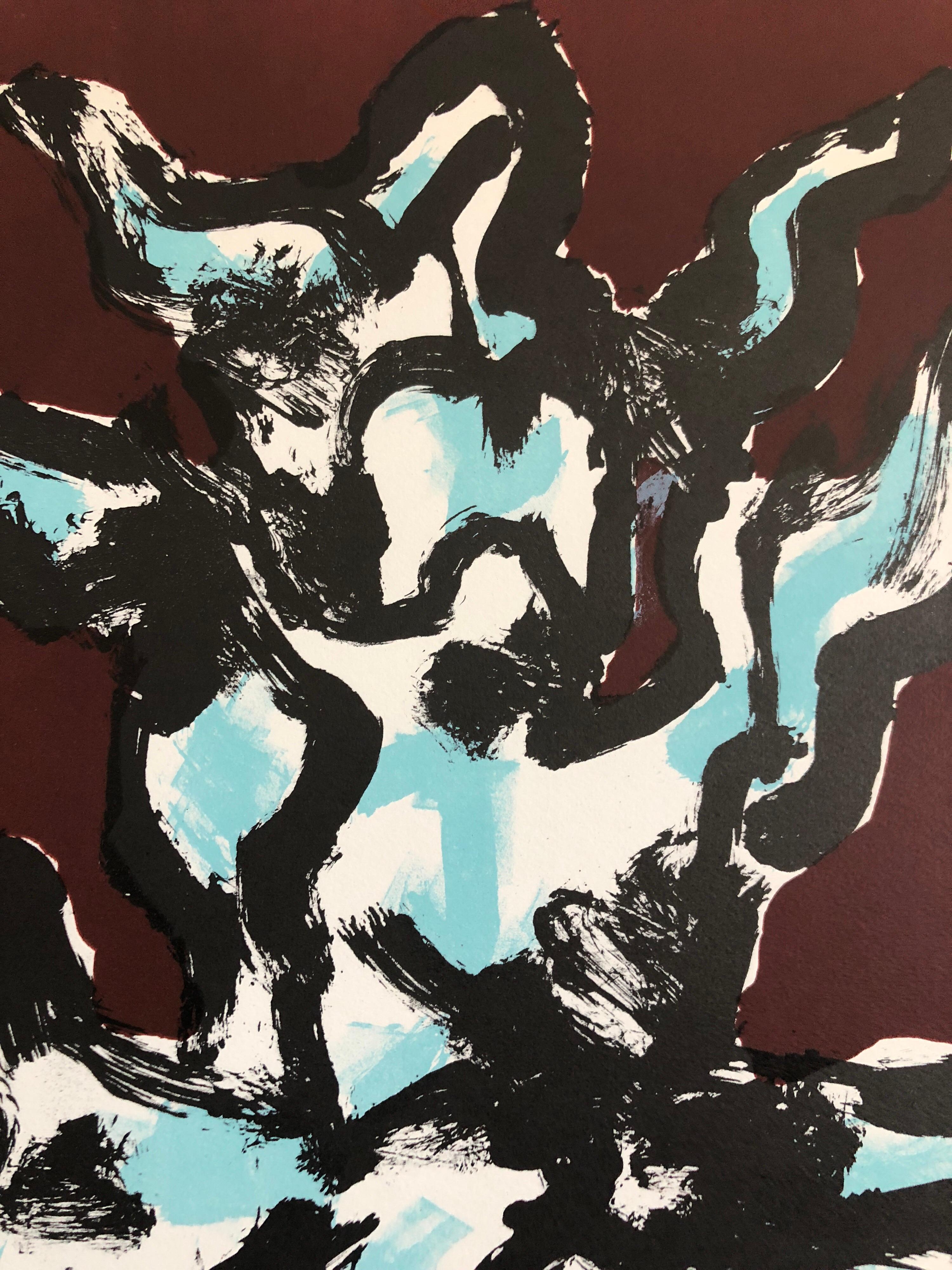 Grande lithographie cubiste française en couleur Tree of Life signée, édition limitée Étude de la sculpture - Print de Jacques Lipchitz