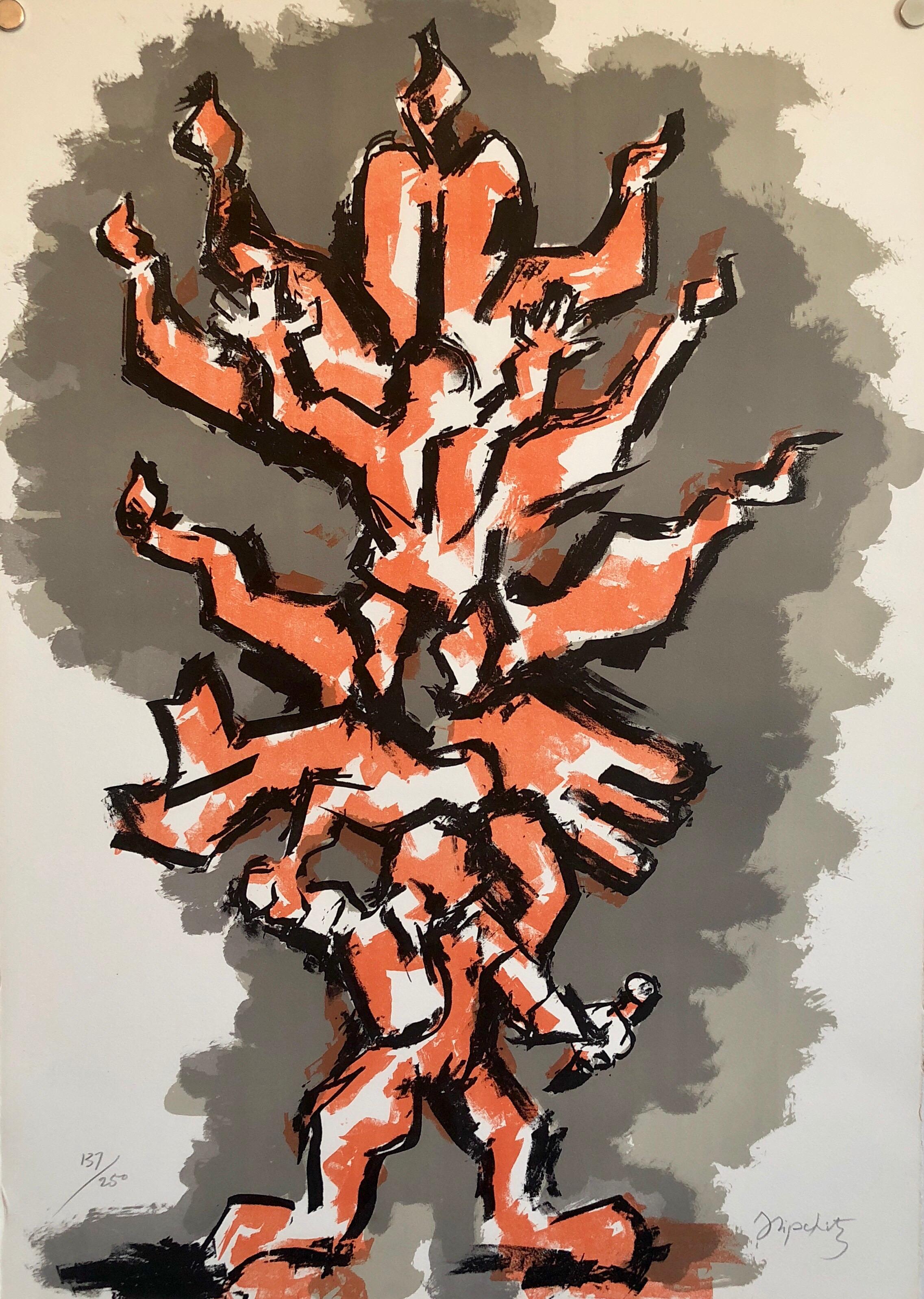 Jacques Lipchitz Figurative Print - Large Color French Cubist Lithograph Tree of Life Signed Ltd Ed. Sculpture Study