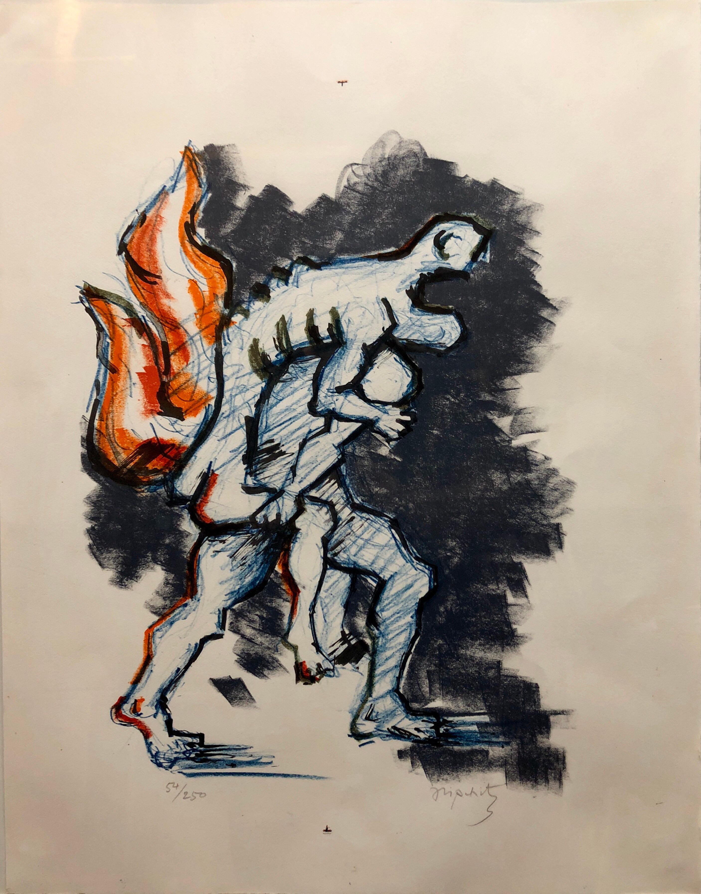 Jacques Lipchitz Figurative Print – Litauisch-französische kubistische Lithografie der Moderne „Flucht“ – Flüchtlinge
