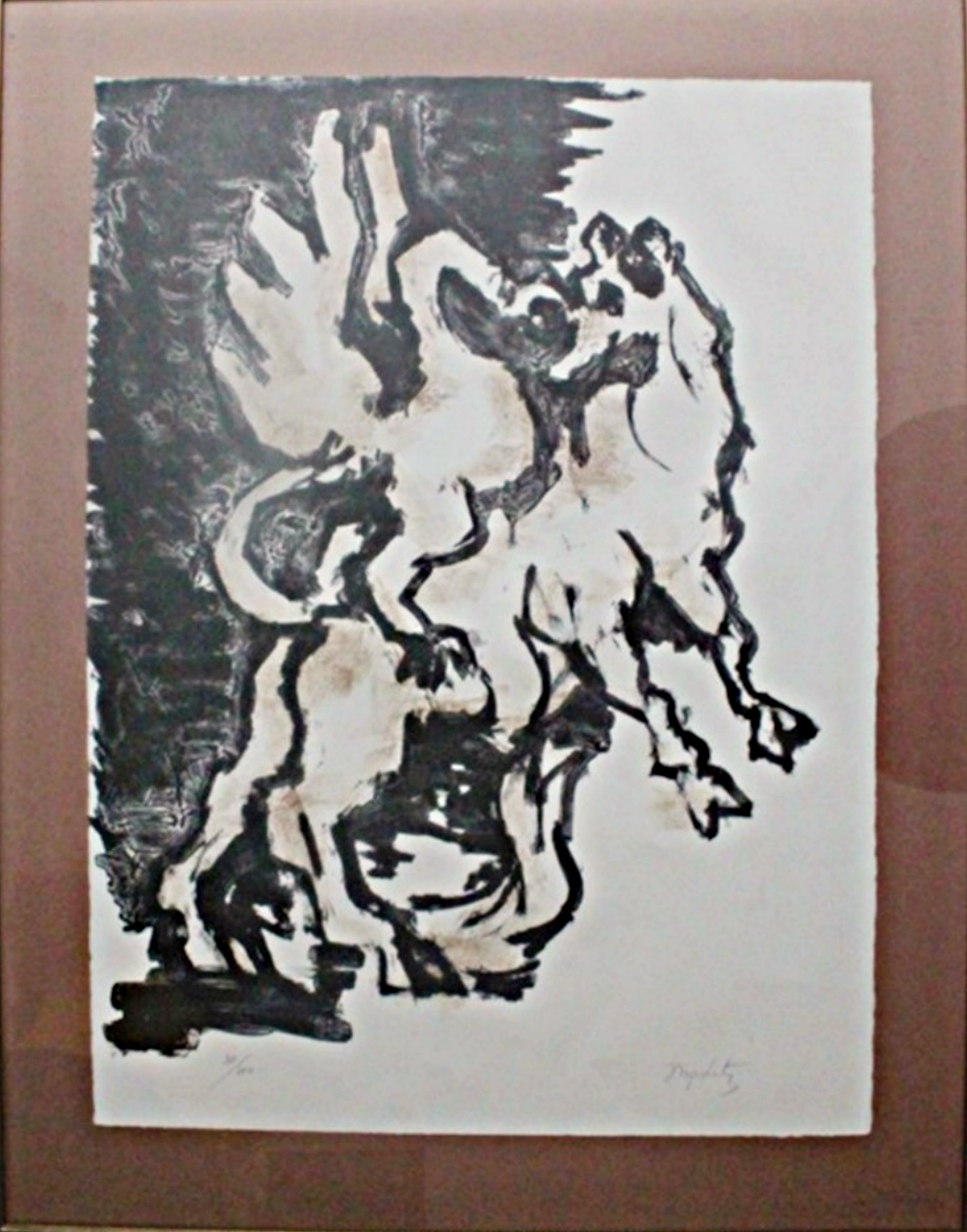 Jacques Lipchitz
Der Stier und der Kondor, 1962
Lithographie auf Rives BFK Papier
Vom Künstler mit Bleistift signiert und nummeriert 30/100; mit dem Blindstempel des Verlegers, Tamarind Workshop, und des Druckermeisters, Emilion Soriani.
28 × 20