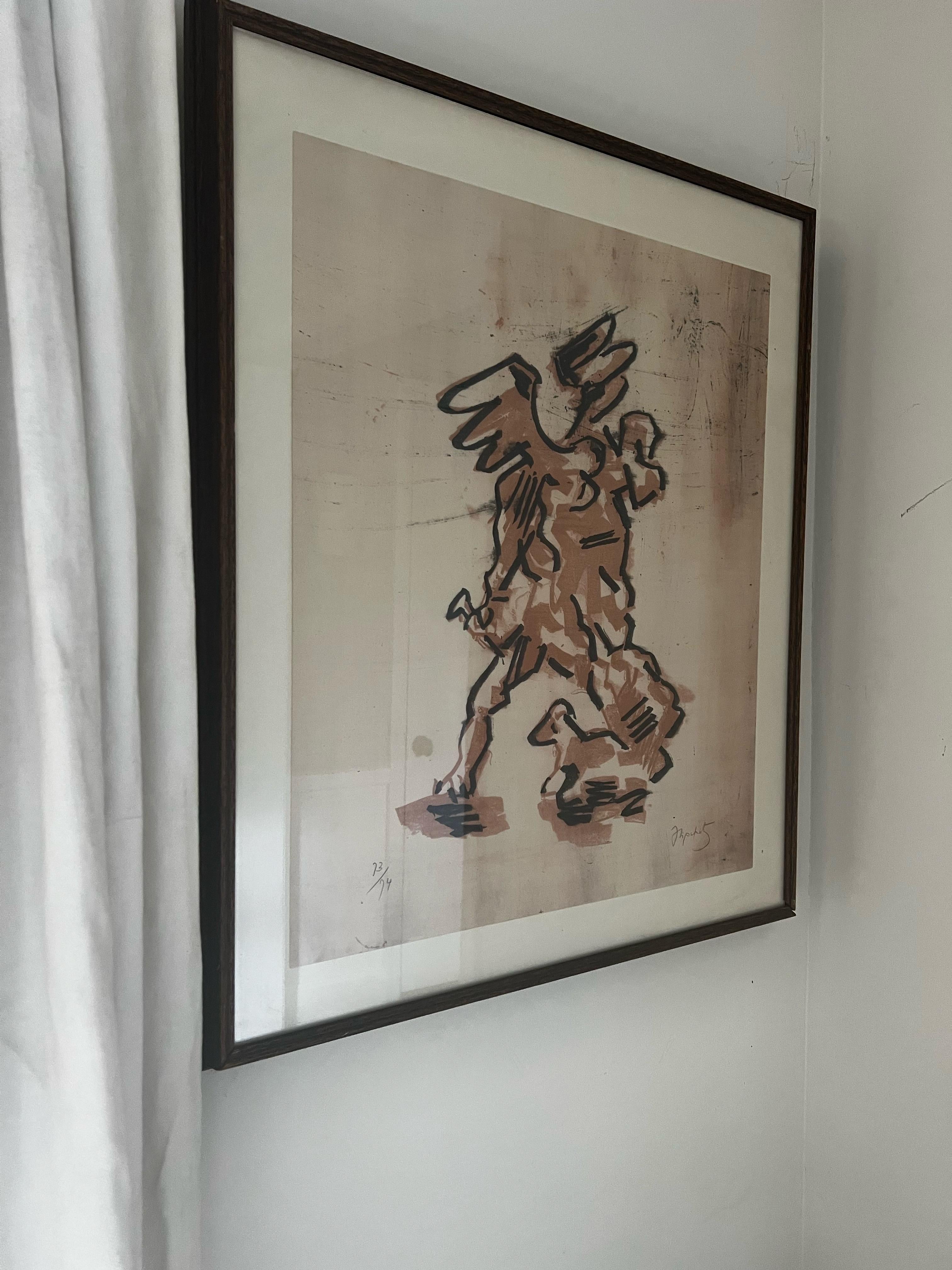 Jacques Lipchitz (lituano, 1891-1973) è conosciuto come l'artista che ha portato il cubismo nella scultura.
An He è stato anche un abile pittore e stampatore.  Questa litografia del 