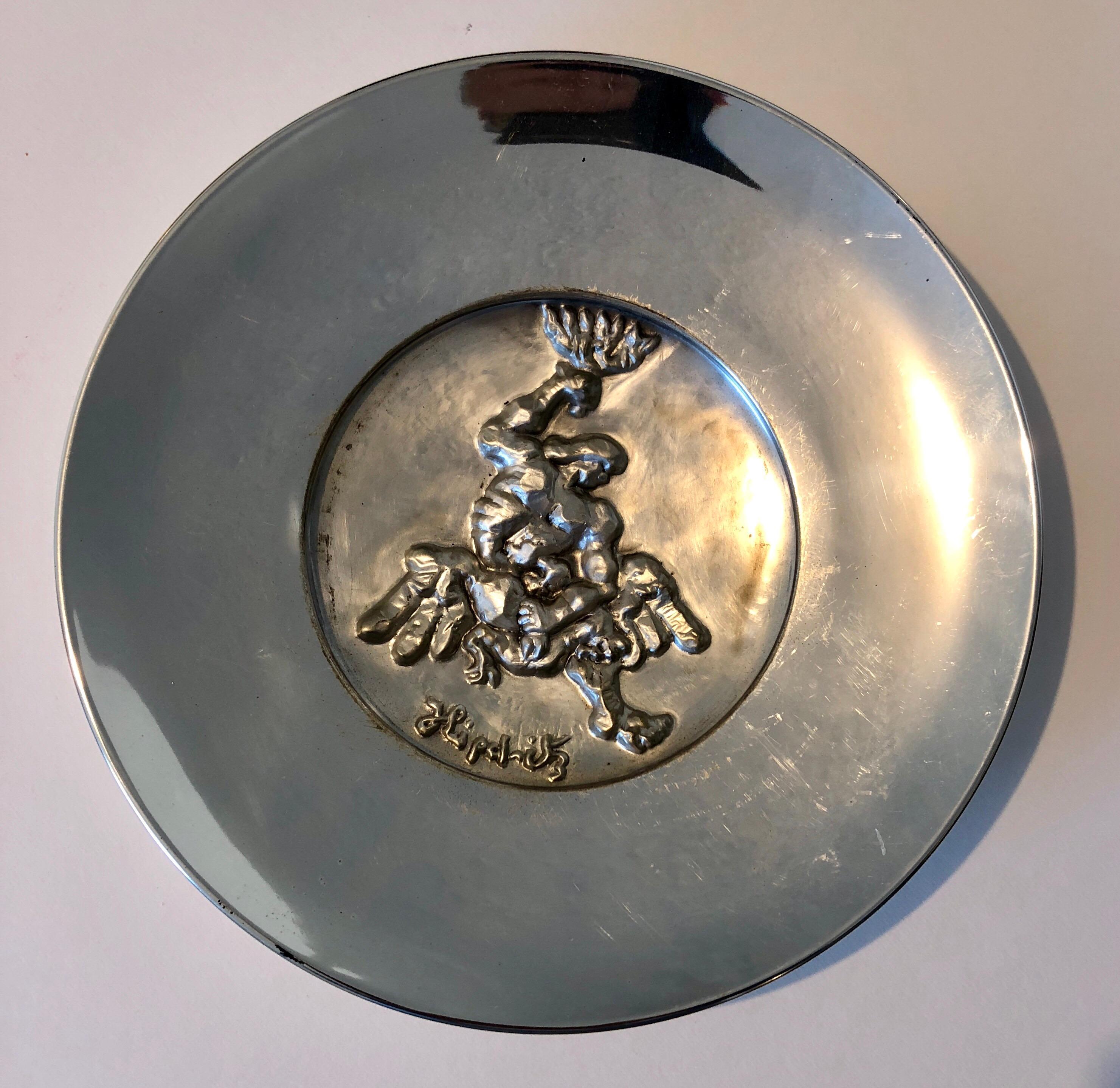 Still-Life Sculpture di Jacques Lipchitz - La lotta, rara scultura cubista israeliana d'argento con placca in argento sterling