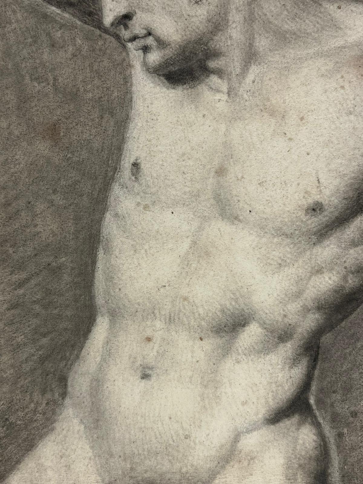 Pregevole studio neoclassico francese del 1800 di nudo maschile, disegno dettagliato a matita - Painting Scuola francese di Jacques-Louis David