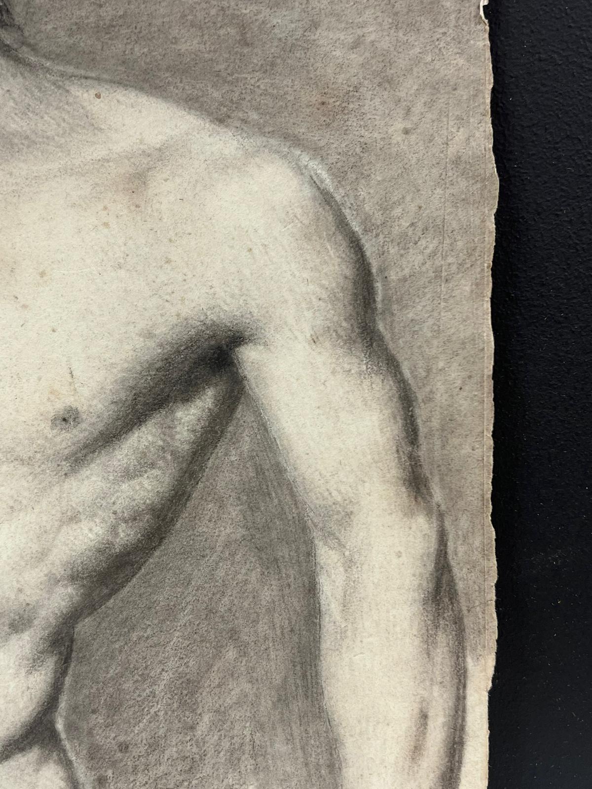 Pregevole studio neoclassico francese del 1800 di nudo maschile, disegno dettagliato a matita - Nude Painting Grigio di Jacques-Louis David