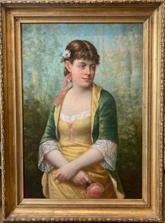 Young Woman With A Rose Signed Grandin Dated 1888
