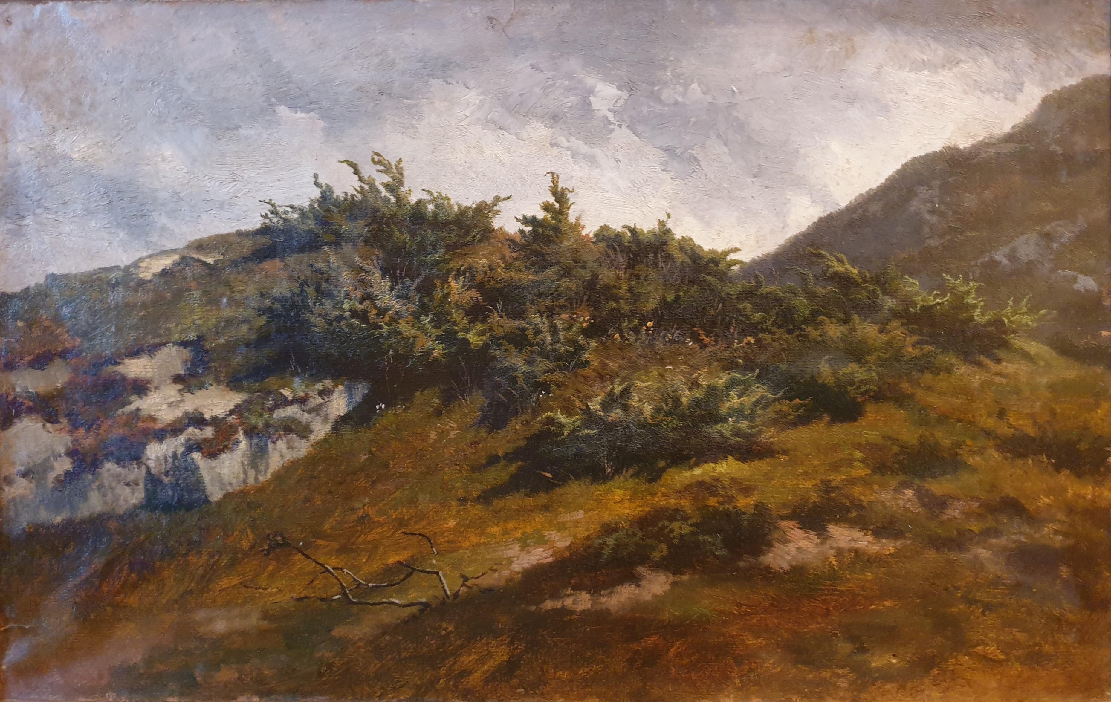 Landscape Painting di Jacques Louis ODIER - Paesaggio di montagna 19° ODIER Schizzo di pittura realista svizzera