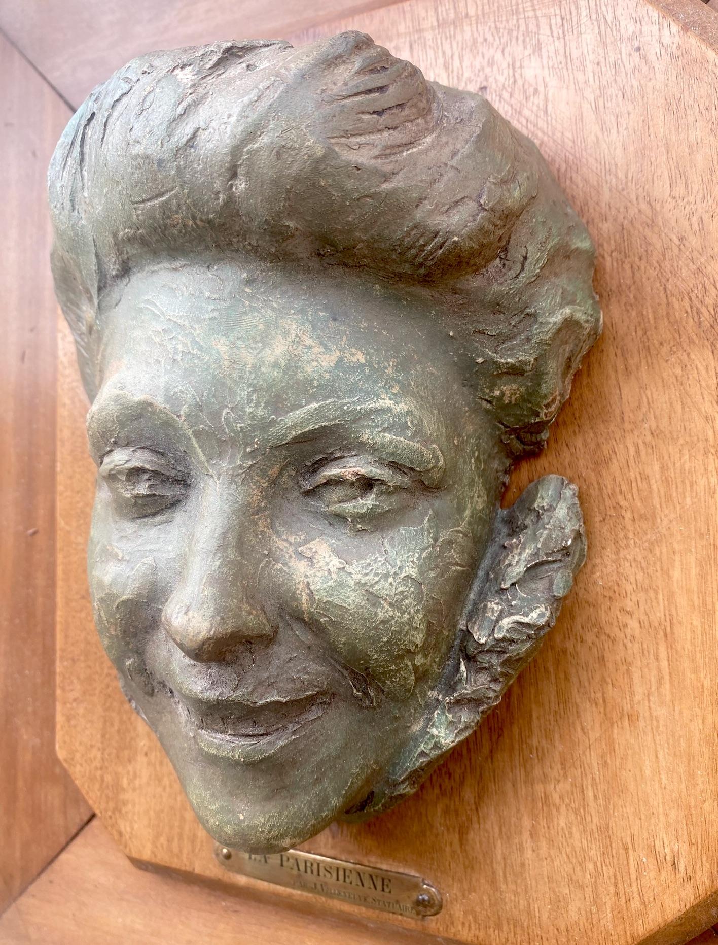 La Parisienne: Art Nouveau Belle Epoque young lady with a gleam in here eye - Sculpture by Jacques Louis Villeneuve 