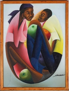 Jacques Louissaint (geb. 1950)  Acryl, Figuren und Frchte der haitianischen Schule