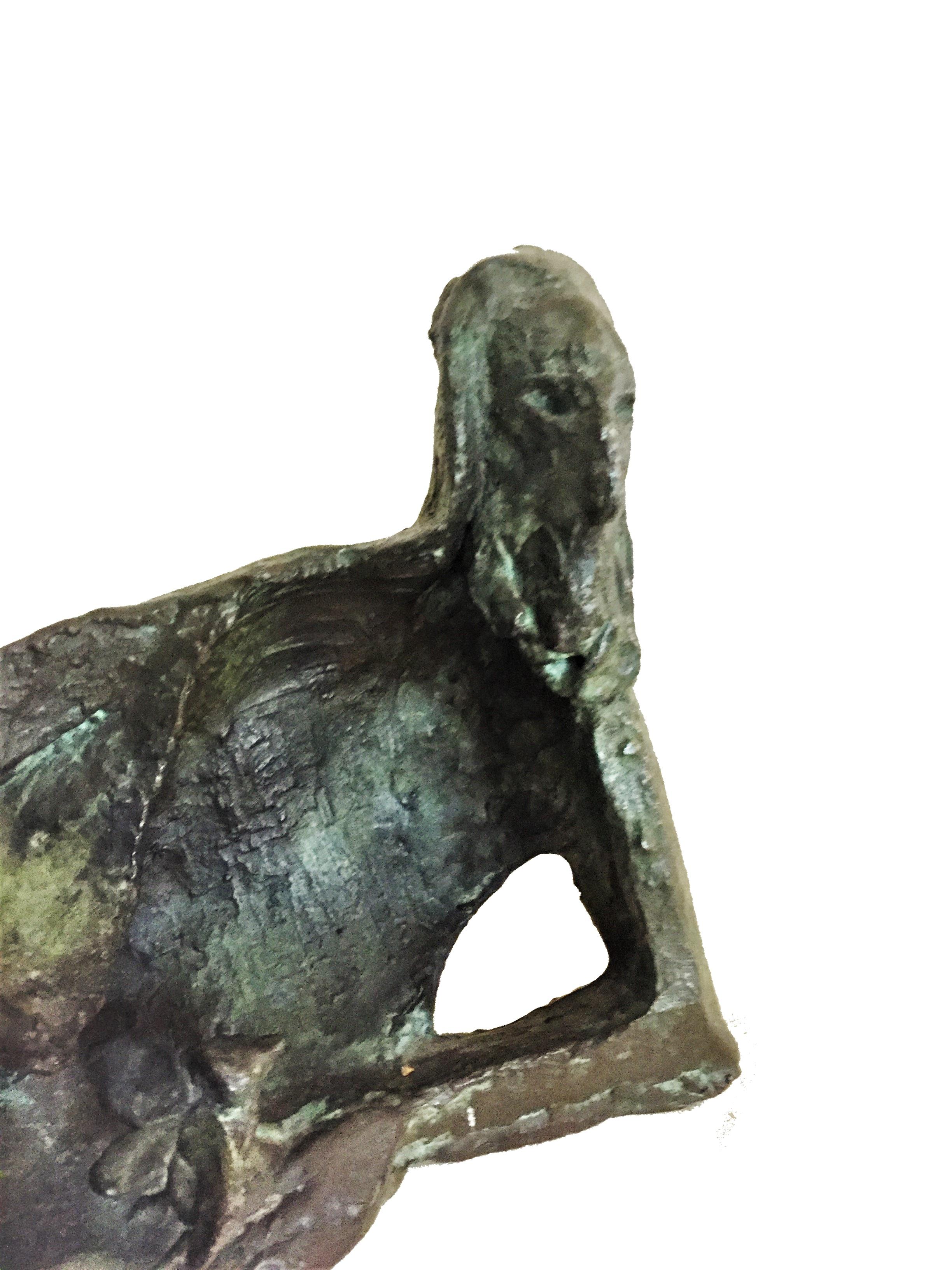 Mid-20th Century Jacques Loutchansky, Man with Birds, Patinated Bronze Sculpture, 1940s