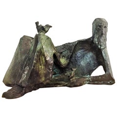 Jacques Loutchansky, Man with Birds, Patinated Bronze Sculpture, 1940s