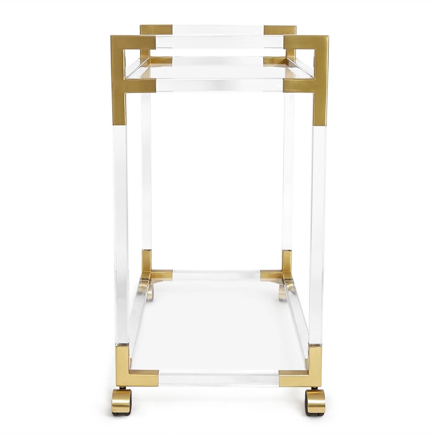 Modern Jacques Lucite and Brass Bar Cart For Sale