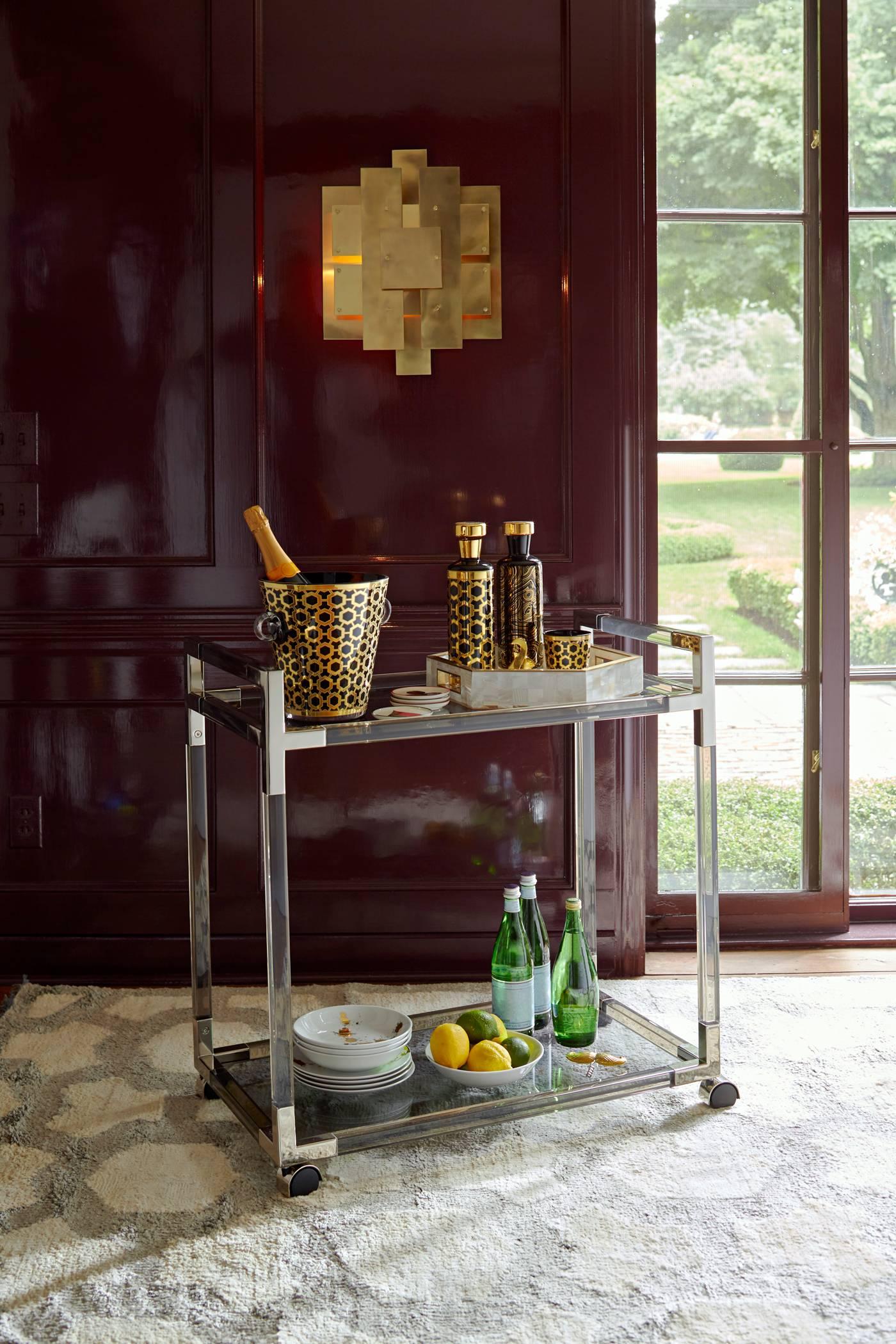 American Jacques Lucite and Brass Bar Cart For Sale