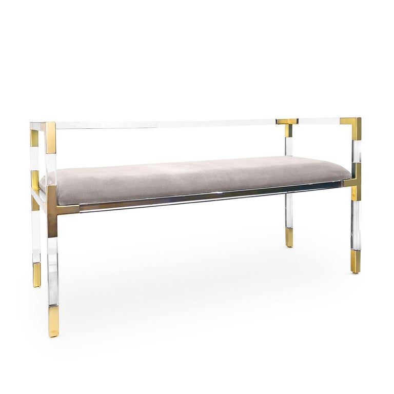 Jacques Lucite And Brass Bench For Sale At 1stdibs