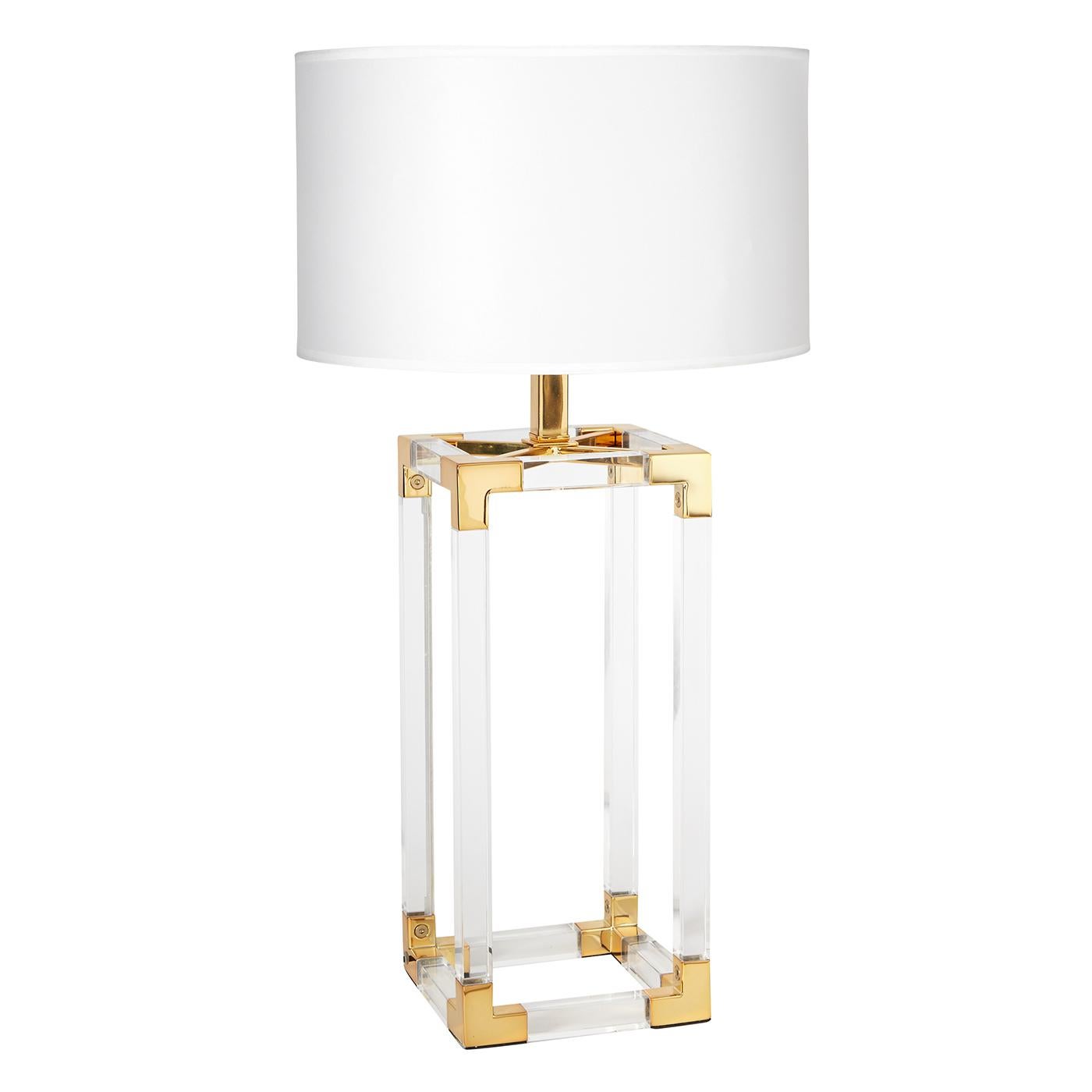 Moderne Lampe de table à colonne Jacques en lucite et laiton en vente