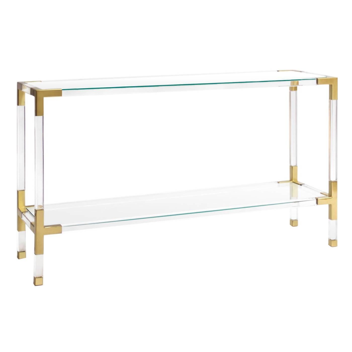 Jacques Lucite and Brass Console For Sale