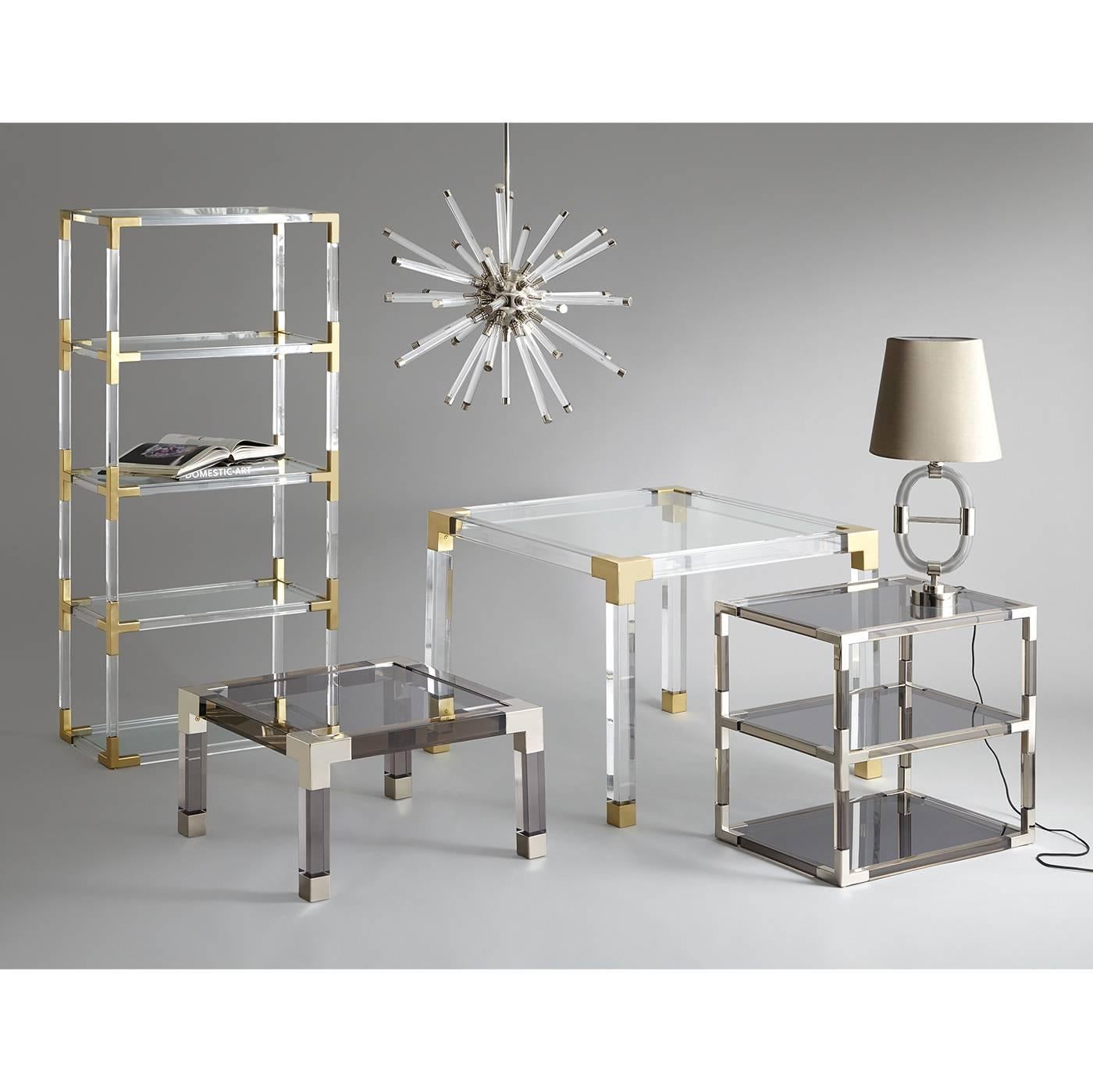 Brushed Jacques Lucite and Brass Étagère For Sale