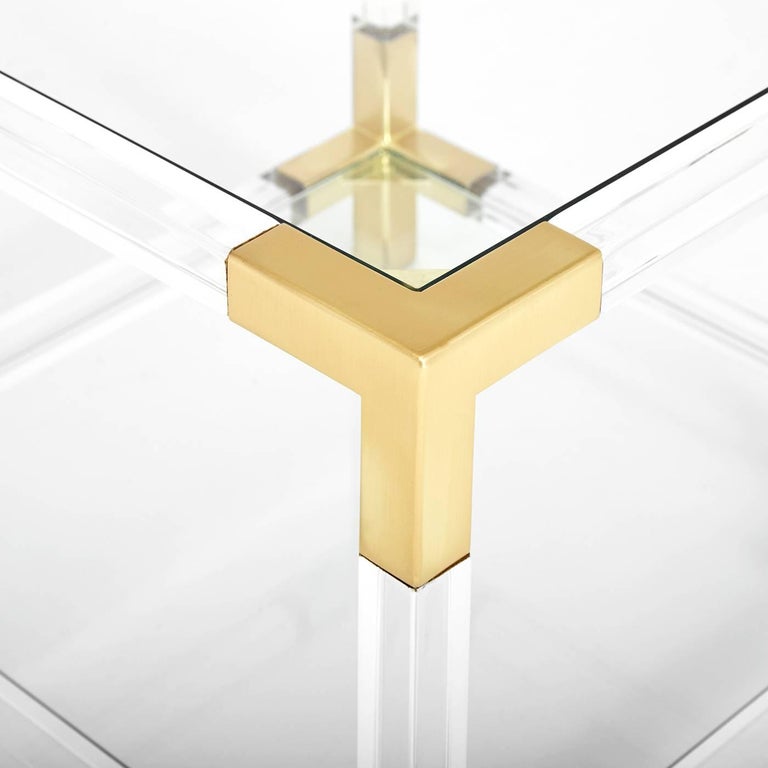Jacques Lucite and Brass TwoTier Accent Table For Sale at 1stDibs