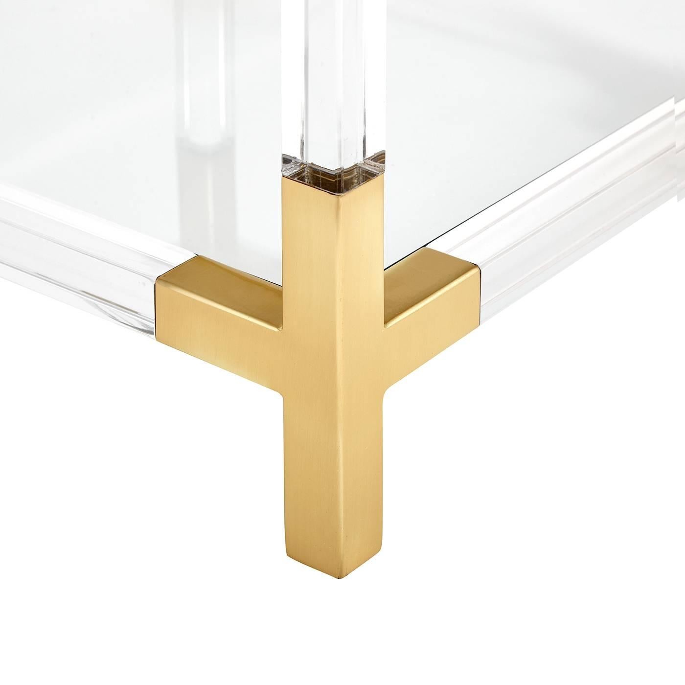 American Jacques Lucite and Brass Two-Tier Accent Table For Sale
