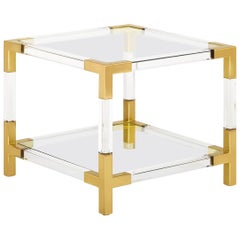 Tavolino a due piani in lucite e ottone Jacques
