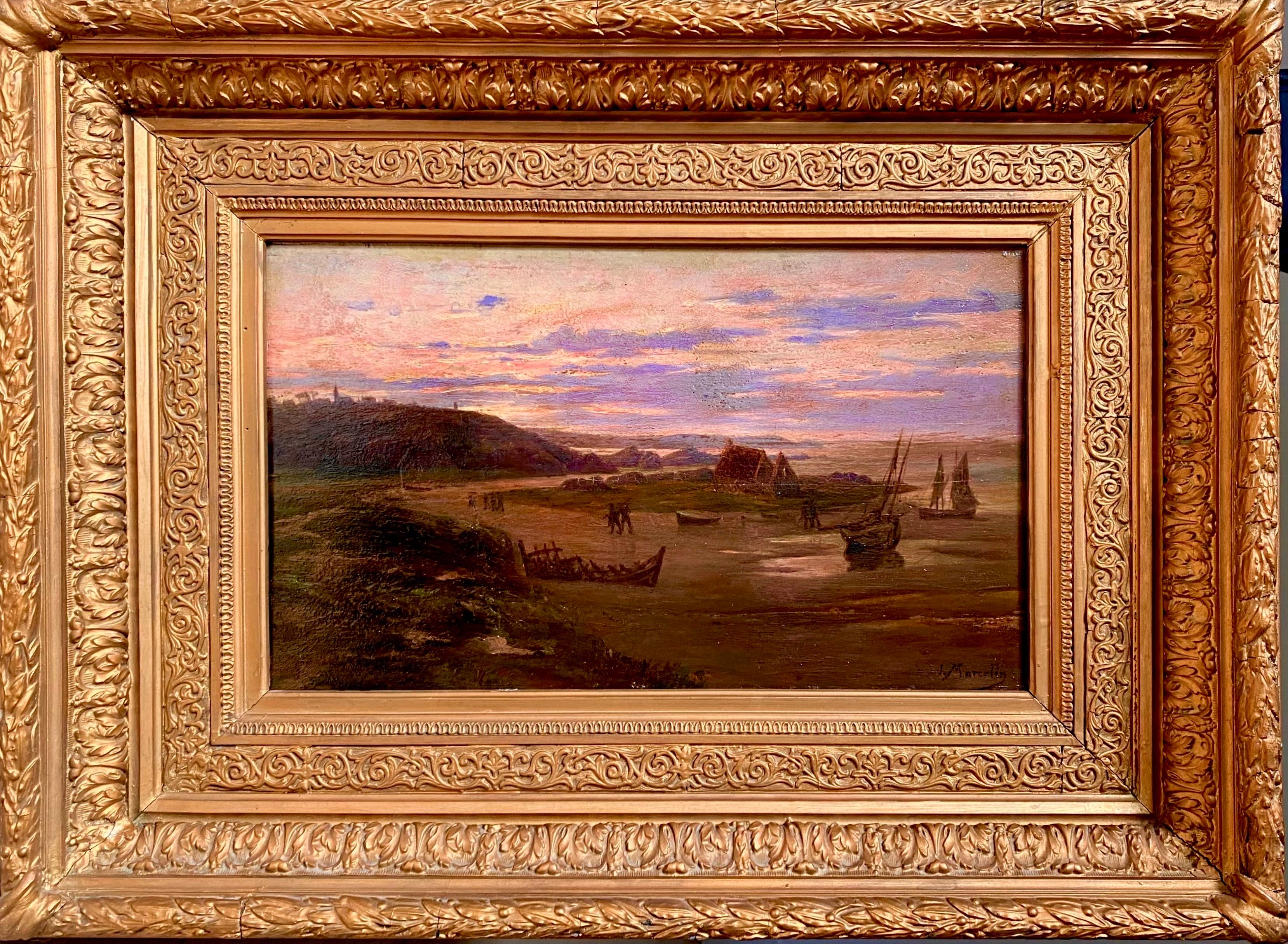 Jacques Marcelin Landscape Painting - French 19th century Impressionist landscape painting - beach sea Monet