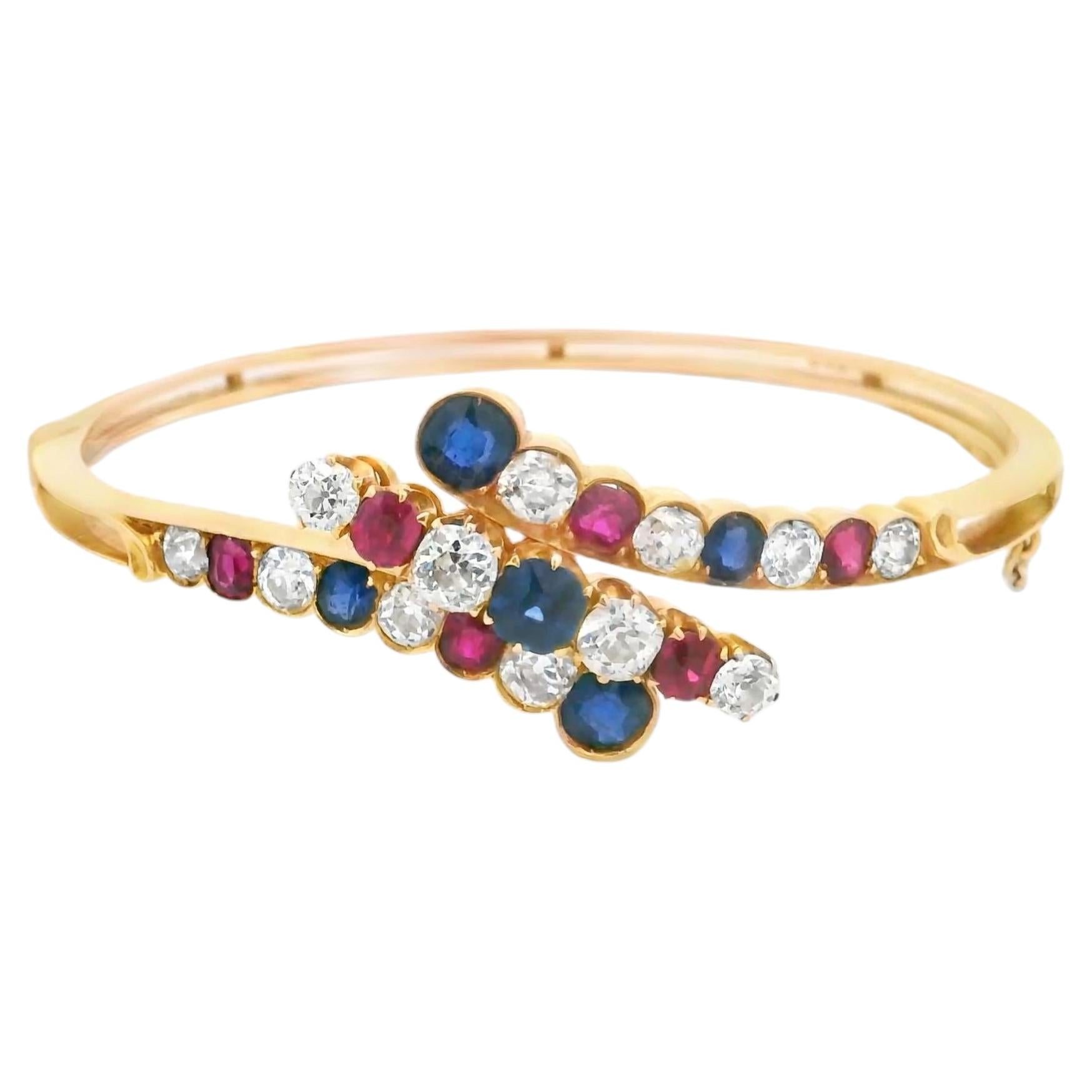 Jacques & Marcus Diamond Sapphire Ruby Bangle In 18K Gold