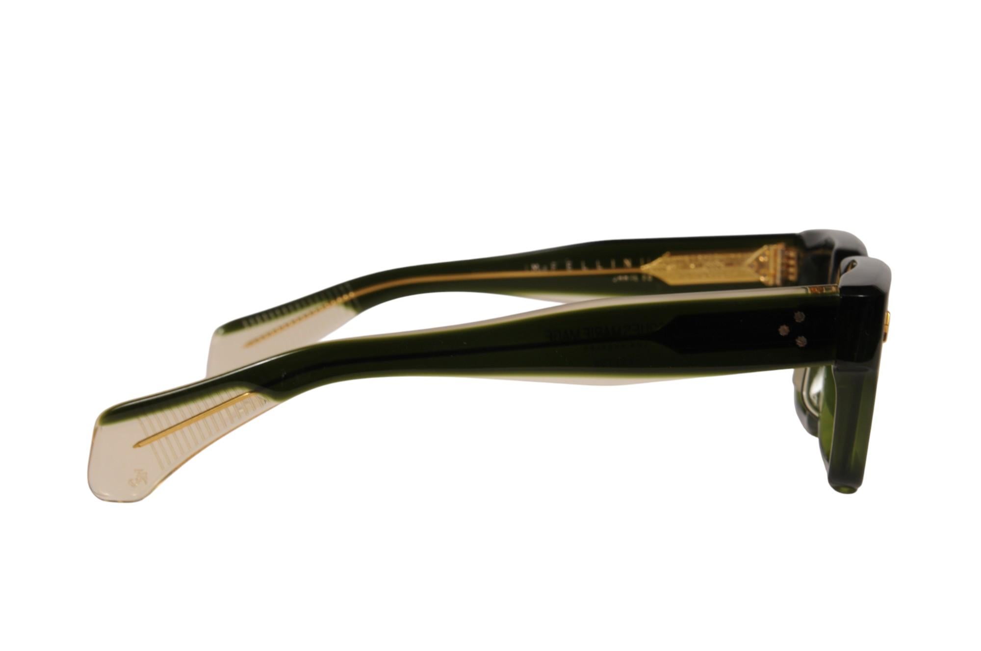 - Green exterior gold details

- JMM FE 20

- 66/250

- Comes with case

- Made in Japan

- 51 20



Condition: 

The sunglasses are in overall decent condition they have mini scratches and scuff marks on the temples 



Measurements: (