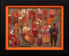 Antique "A Colorful Crowd, Yugoslavia"  Jacques Martin-Ferrières (1893-1972)