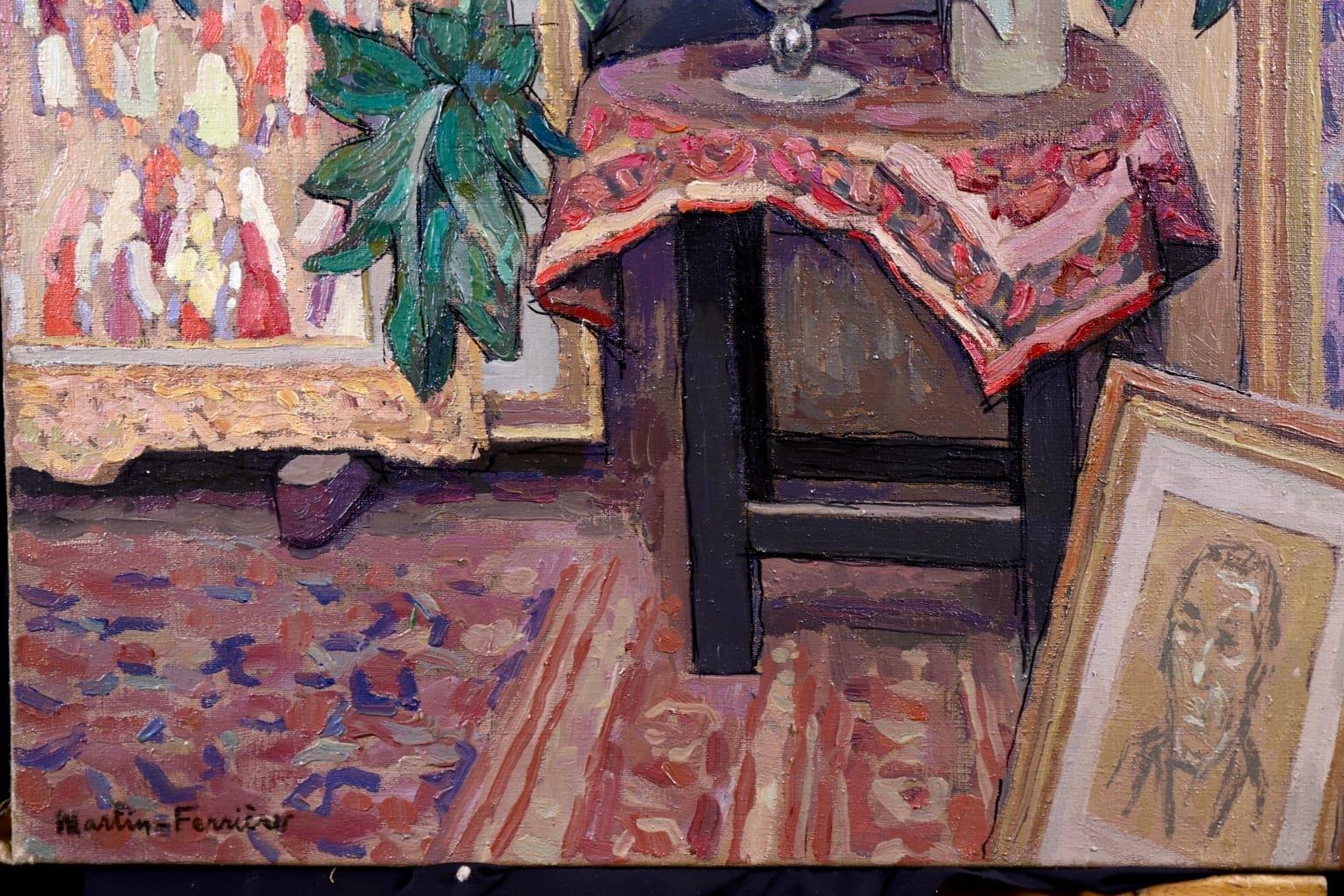 Artist's Studio - Post Impressionist Oil, Interior by Jacques Martin-Ferrieres - Post-Impressionist Painting by Jacques Martin-Ferrières