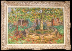 Bassin et fleurs - Paesaggio olio post impressionista di Jacques Ferrieres