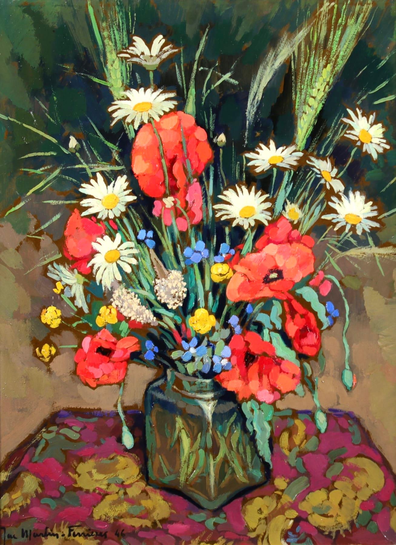 Bouquet de Fleurs - Post Impressionist Oil, Flowers by Jacques Martin-Ferrieres - Painting by Jacques Martin-Ferrières