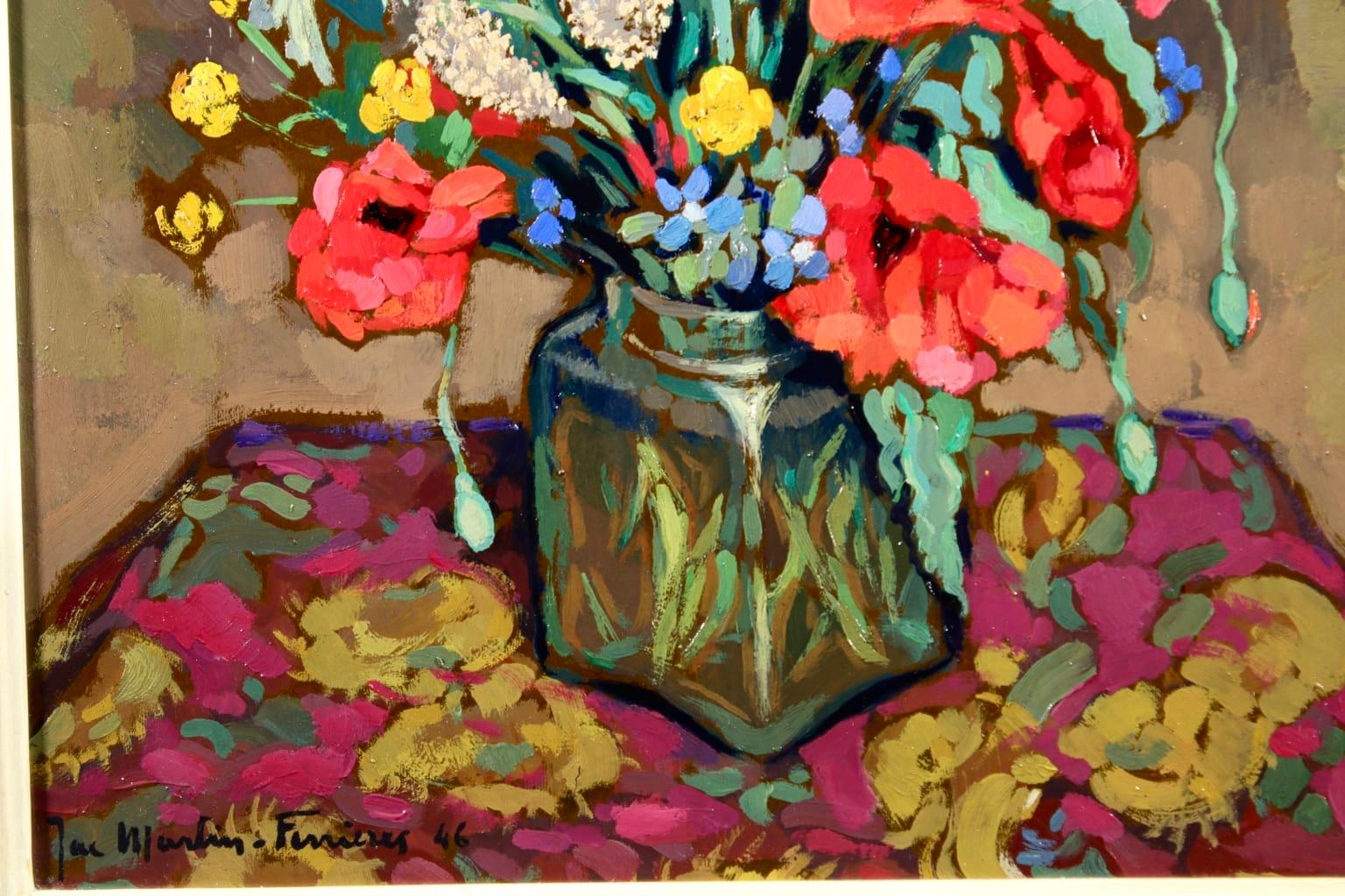 Bouquet de Fleurs - Post Impressionist Oil, Flowers by Jacques Martin-Ferrieres - Post-Impressionist Painting by Jacques Martin-Ferrières