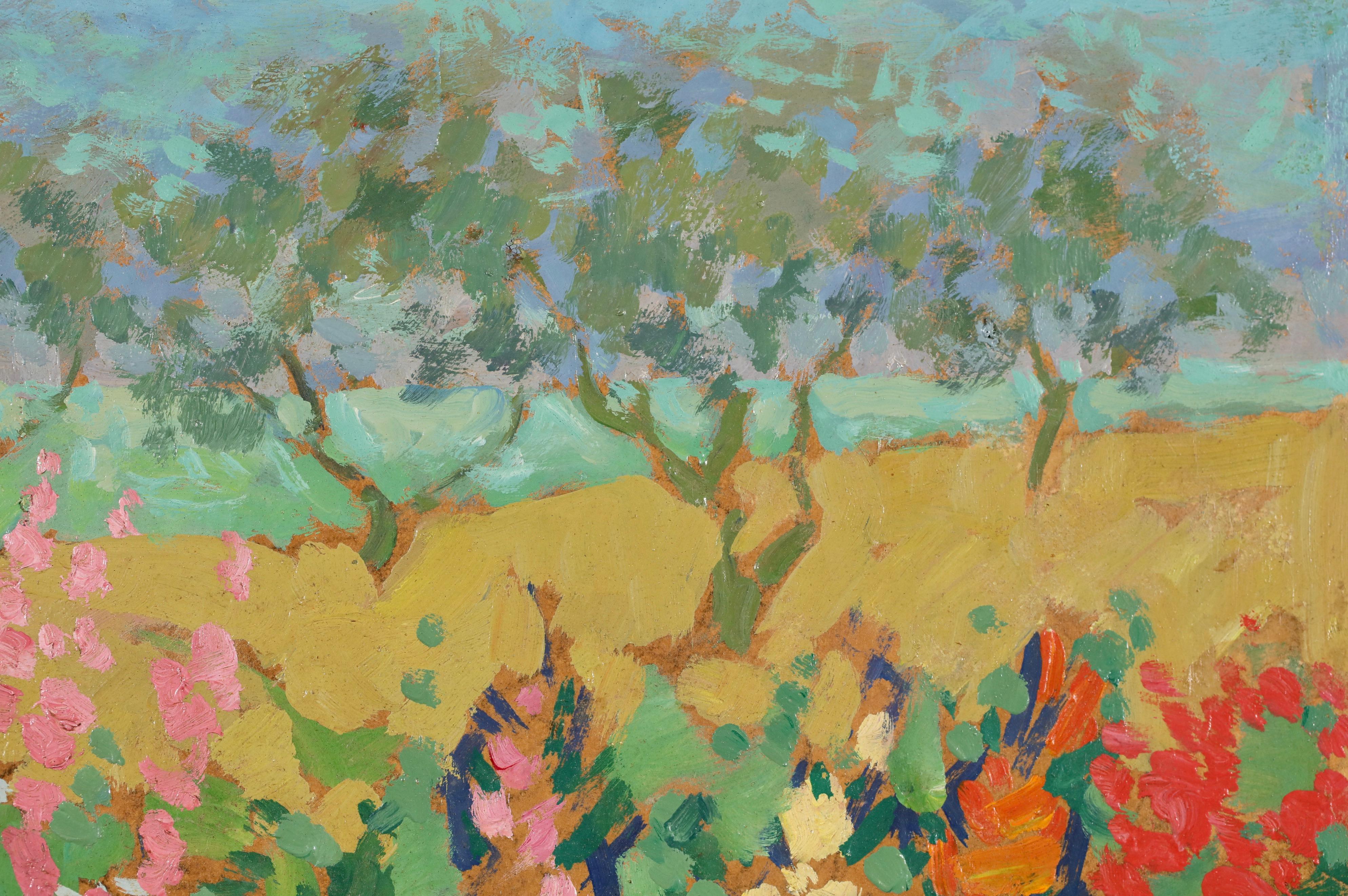 Champs de fleurs - Post Impressionist Landscape Oil by Jacques Martin-Ferrieres For Sale 6