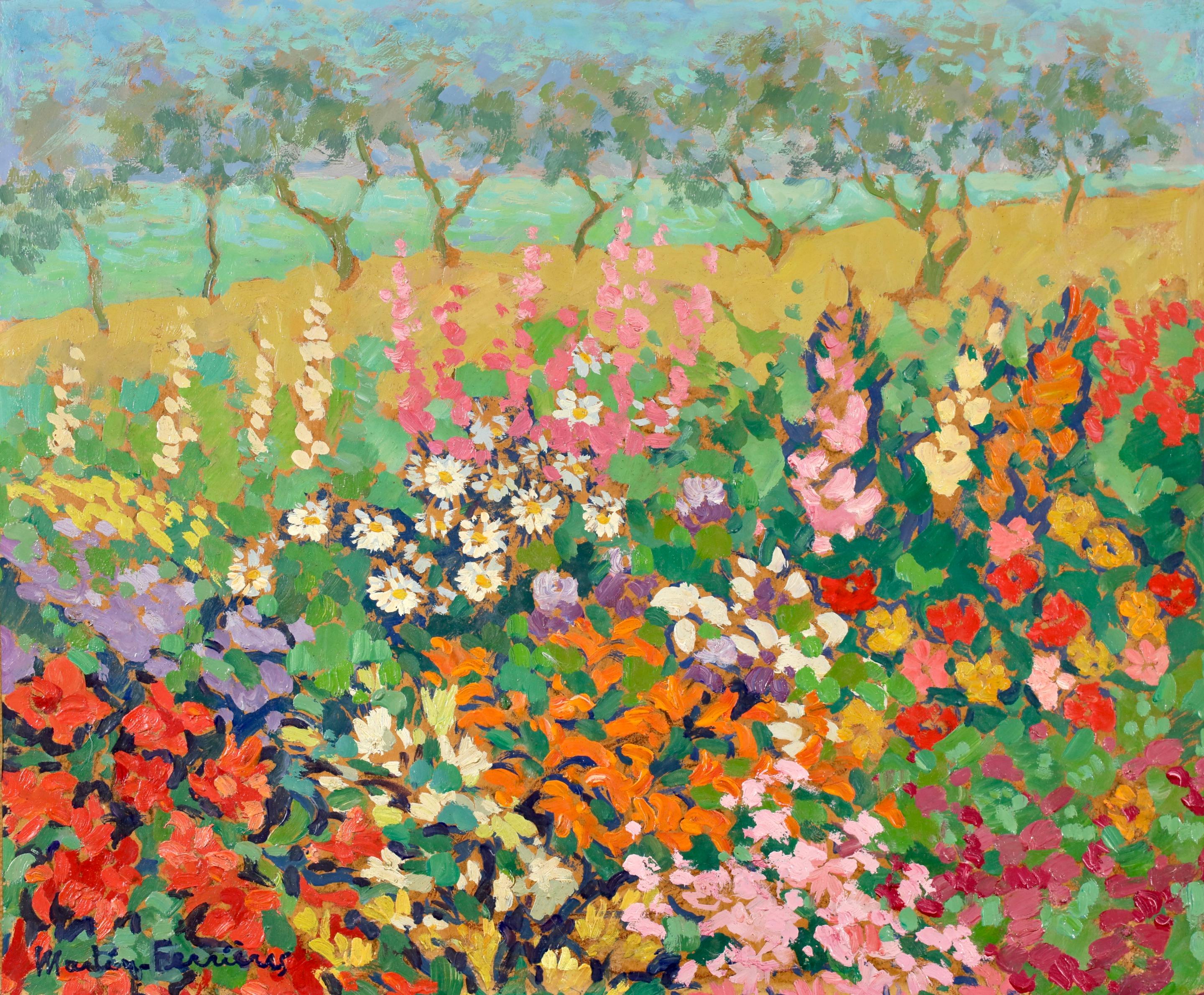 Champs de fleurs - Post Impressionist Landscape Oil by Jacques Martin-Ferrieres - Painting by Jacques Martin-Ferrières
