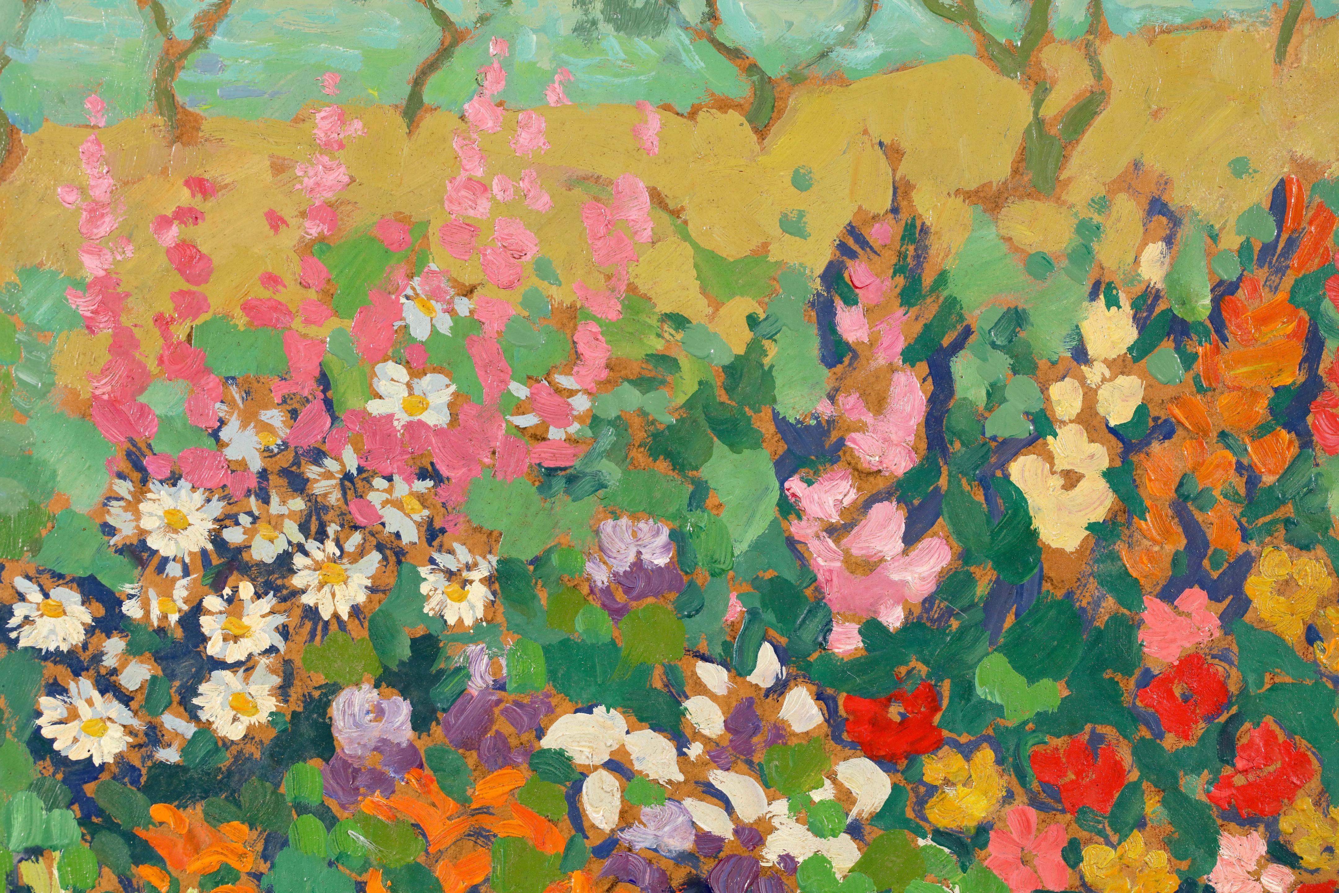 Champs de fleurs - Post Impressionist Landscape Oil by Jacques Martin-Ferrieres - Post-Impressionist Painting by Jacques Martin-Ferrières